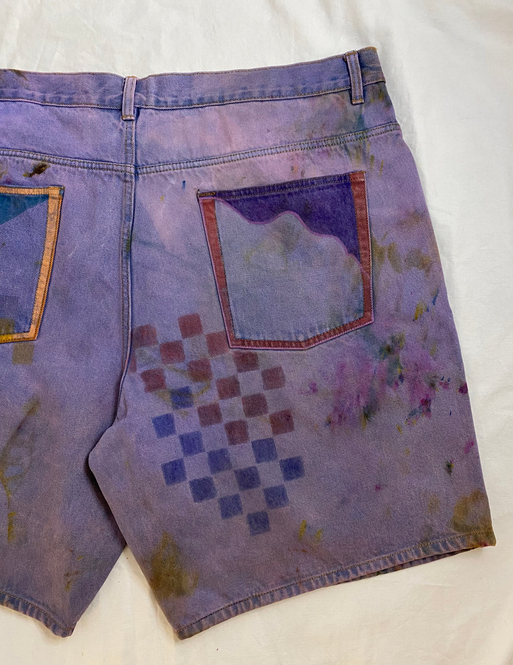 violet hazed denim art shorts