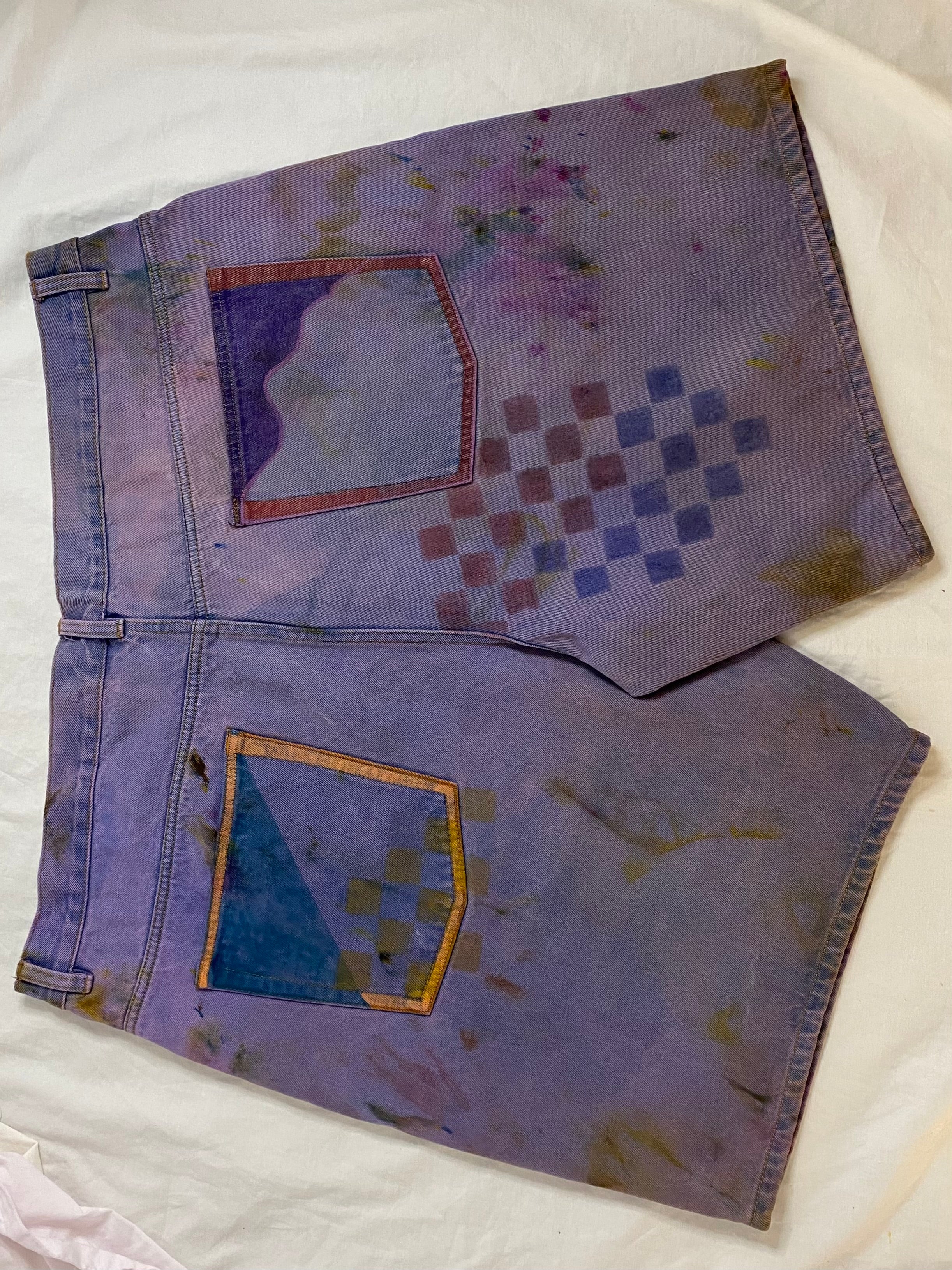 violet hazed denim art shorts