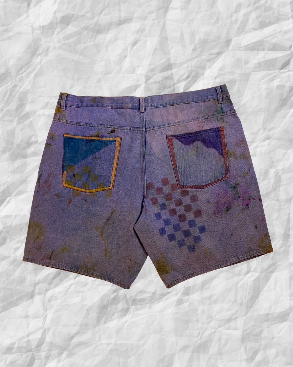 violet hazed denim art shorts